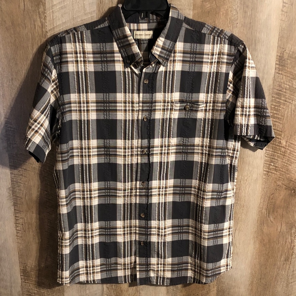 Hobbs Creek Short-Sleeve Plaid Button-Down Shirt in Gray & Cream